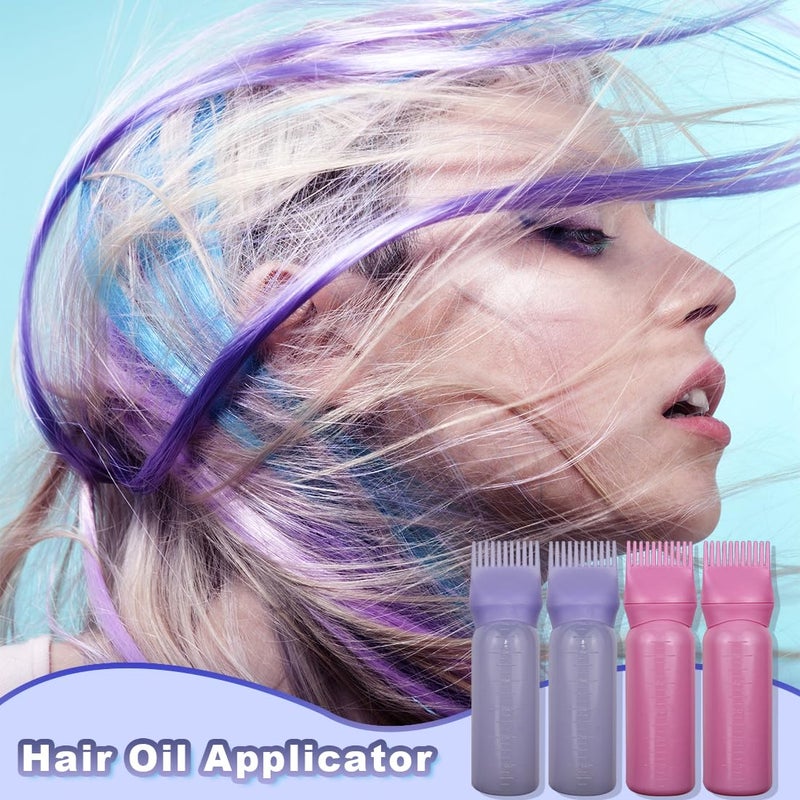 FZWONVUC 4 Pack Root Comb Applicator Bottle, Hair Oil Comb Applicator for Hair Dye, Shampoos, Salons (Purple+Pink) - Image 5